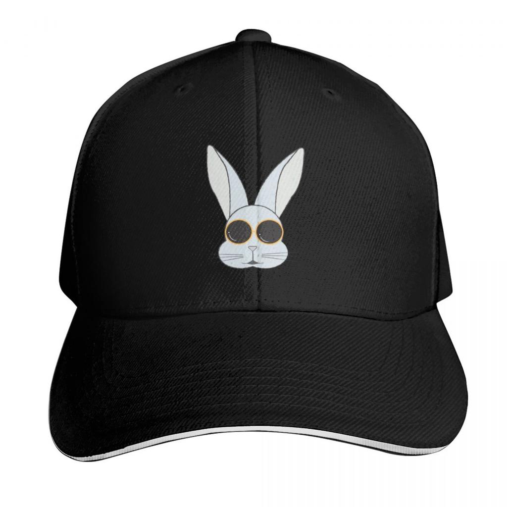bunny rabbit face with round sunglasses Baseball Cap Trucker Hat Luxury Cap Big Size Hat Ball Cap Golf Women Unisexs