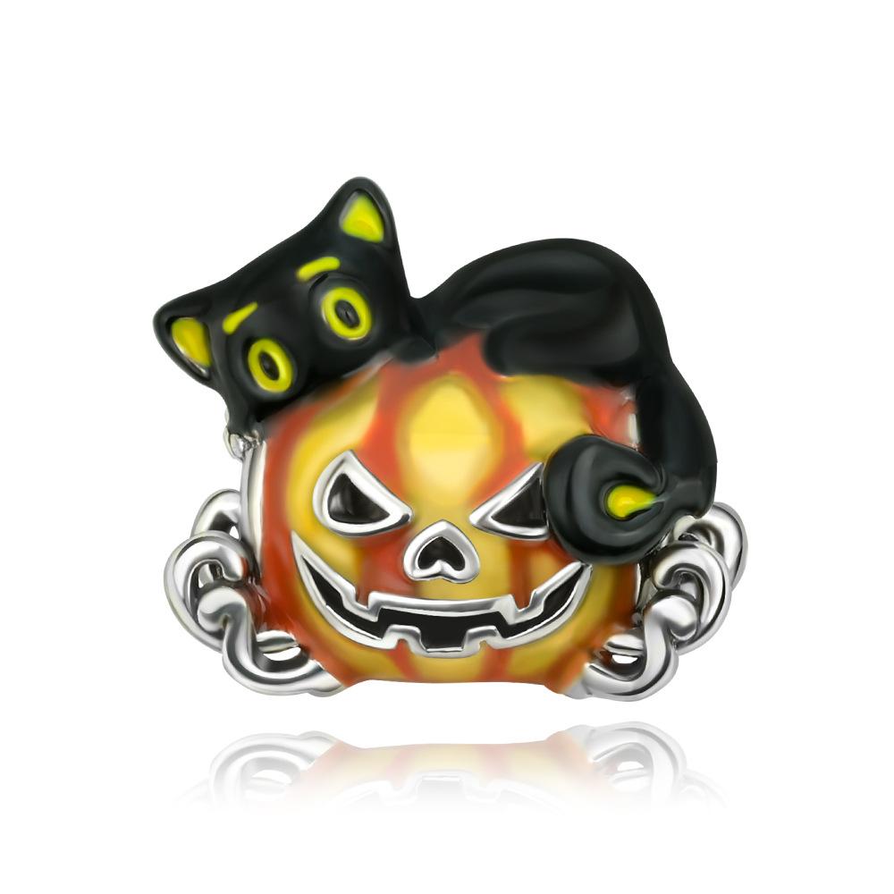 S925 Silver Halloween Fashion Jewelry Pumpkin Skull Pendant Necklace Holiday Themed Accessory