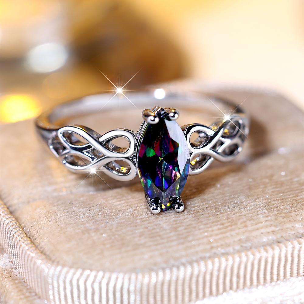 

Кольцо с радужным кристаллом для женщин, серебряный цвет, обещание, маркиза, циркон, обручальное кольцо, ювелирные изделия для банкета и вечеринки 8 разноцветный/серебряный