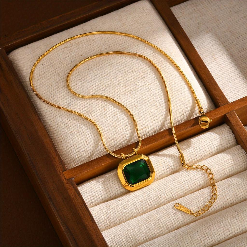 Women's Dainty Geometric AAA CZ Stone Necklaces, Bling Square Slide Pendant Necklace, Chic Minimalist Stackable Collar To Her