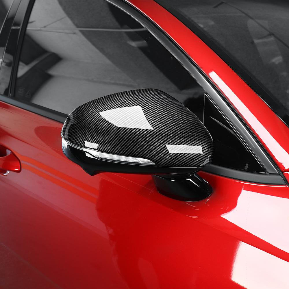 For KIA Stinger 2018      Carbon Fiber Style Bright Black Side Door Rearview Mirror Cover Trim Carbon Fiber