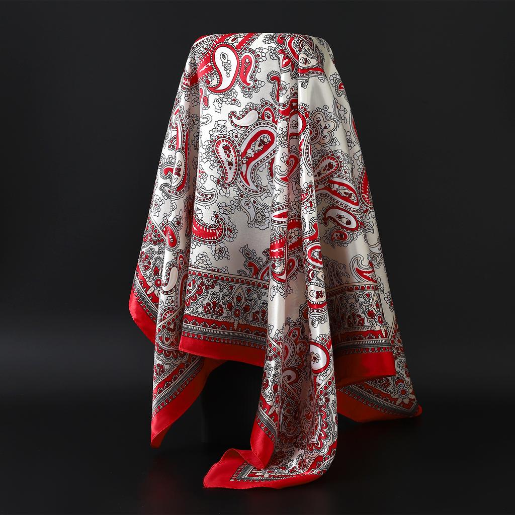 Fashion Square Silk Scarf Women Headband 90*90cm Print Neck Scarfs Office Hair Band Hand Kerchief Female Bandana Headwear