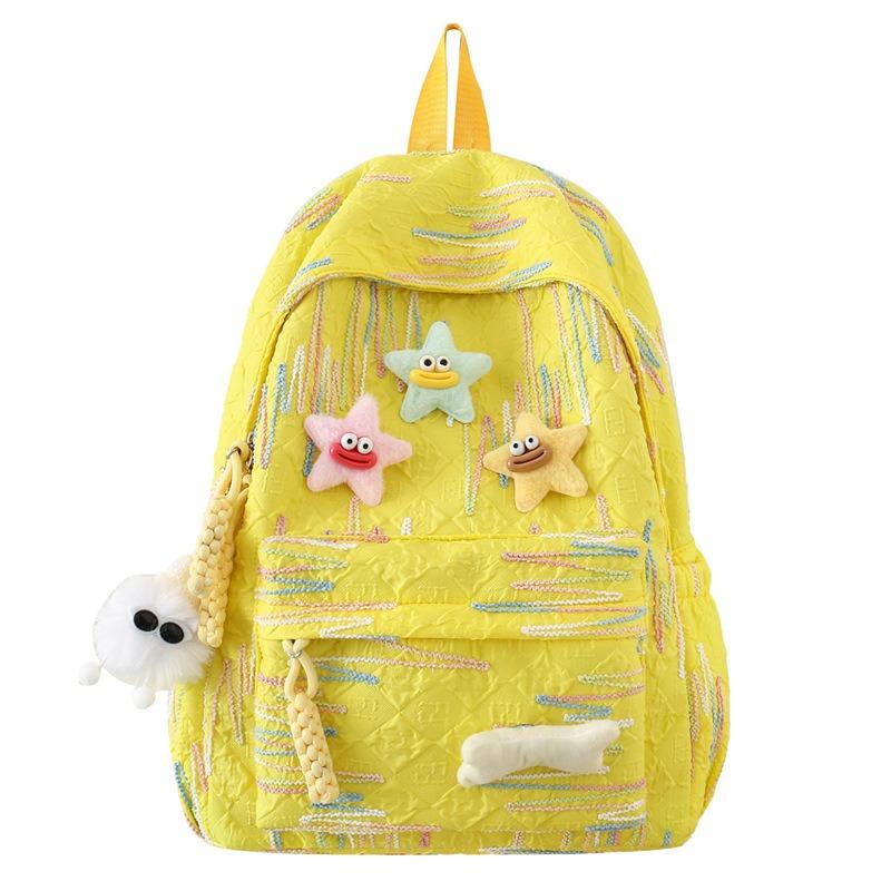 Autumn New Simple Lightweight Student Backpack Junior/high School Girl Schoolbag Cute Sweet Embroidery Striped Travel Book Bags with Cartoon Pendant