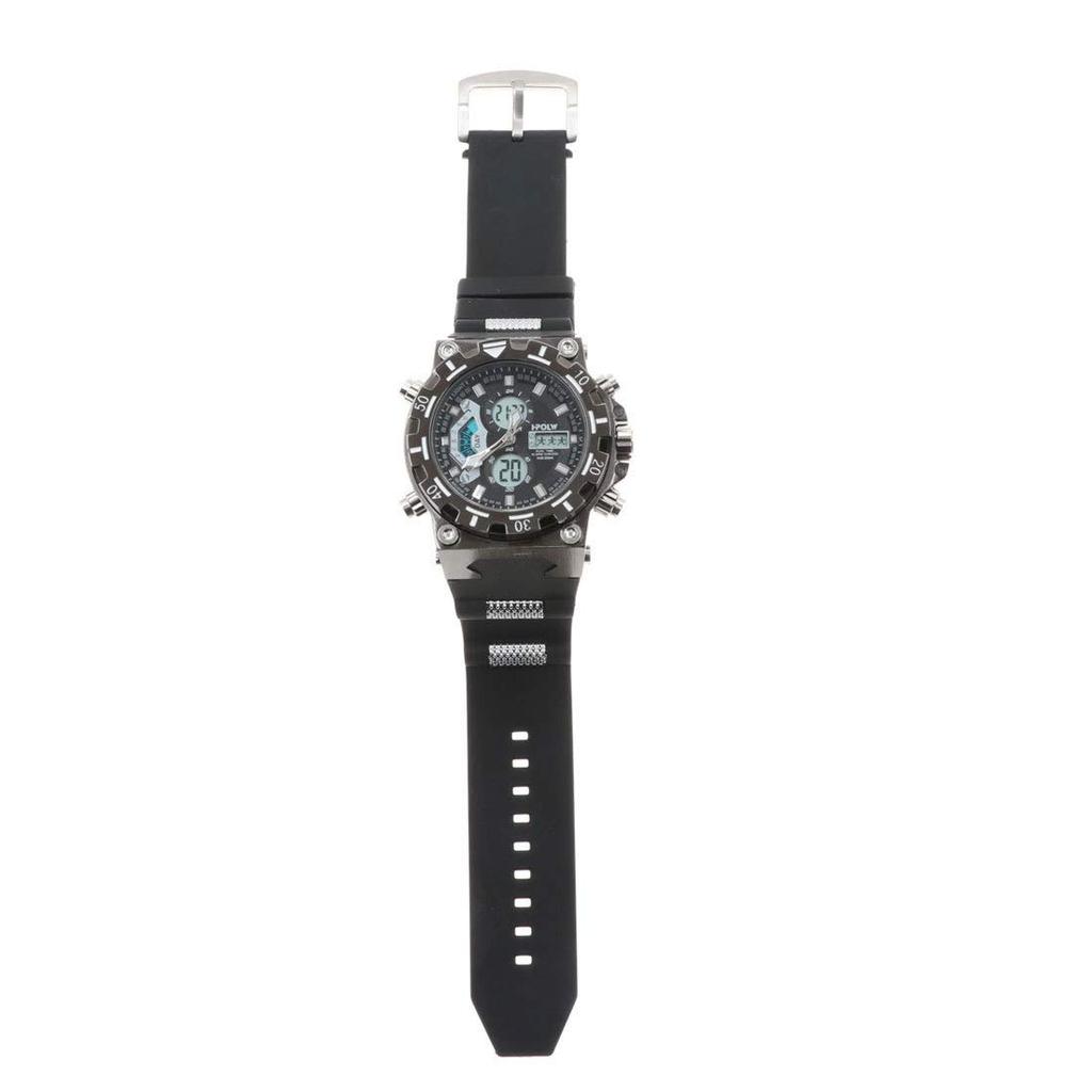 HPFS Herren Analog-Digital-Uhr, Wasserdicht, Monatsanzeige, Datumsanzeige, Wochentagsanzeige, Dreifachkalender, Wecker, Stoppuhr, Hintergrundbeleuchtung,