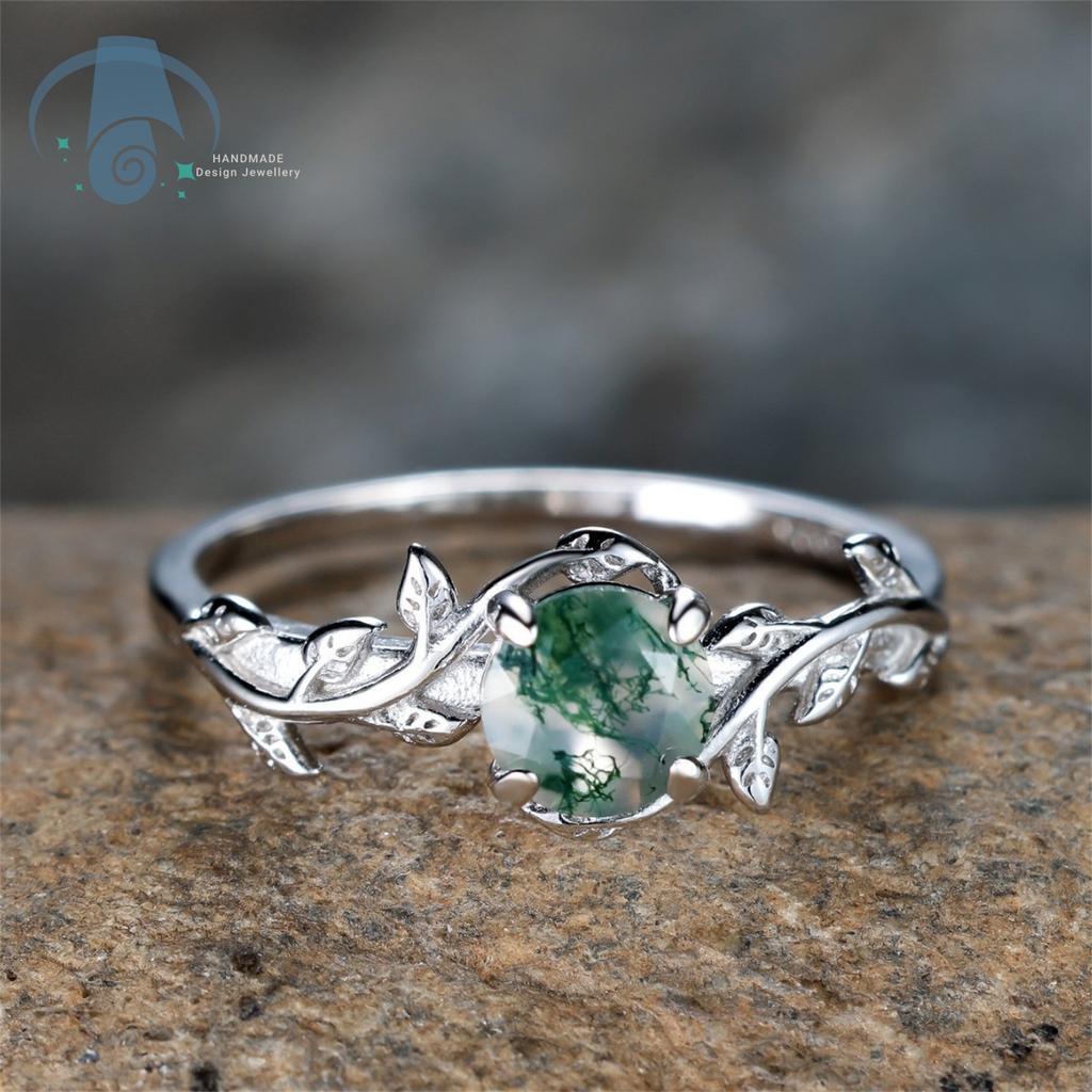 Creative Sweet Minimalist Ring Green Moss Stone Moss Agate Woman Daily Commute High Quality Delicate Unique Elegant Super Jewelr