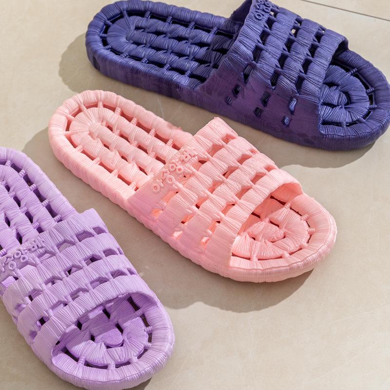 Home slippers four seasons bath leaking drag men and women soft bottom hollow non-slip couple bathroom cool slippers