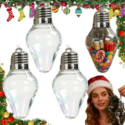 Christmas Light Bulb Gift Jar, Fillable Transparent Ornament Shaped Like A Christmas Light Bulb