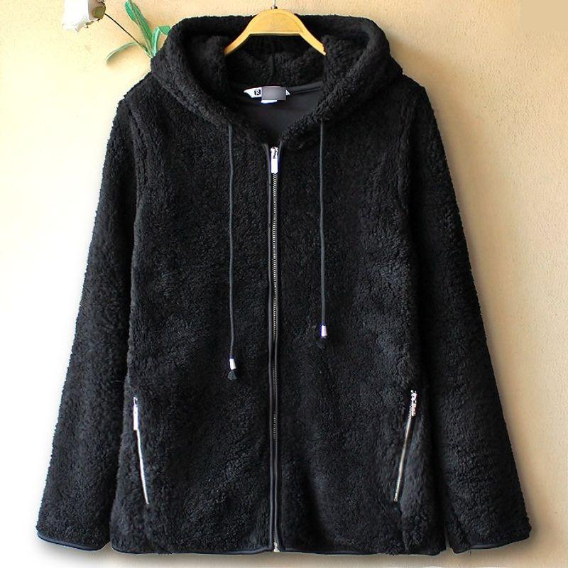 

Export Thick Warm Winter Clothing Coral Fleece Hood Sweatshirt Women s Outdoor Fleece Cardigan Sweatshirt Outwear W602 Black L