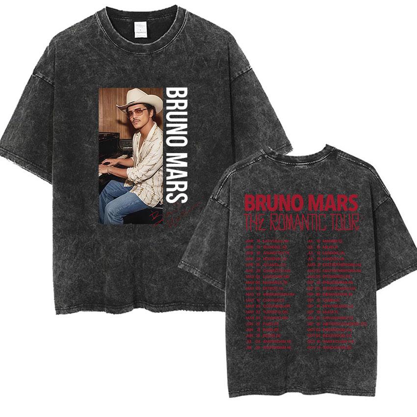 Bruno Mars The Romantic Tour 2026 Vintage Πλυμένα Μπλουζάκια Ανδρικά Γυναικεία Punk Γοτθική Μόδα Βαμβακερό Κοντομάνικο TShirt Streetwear