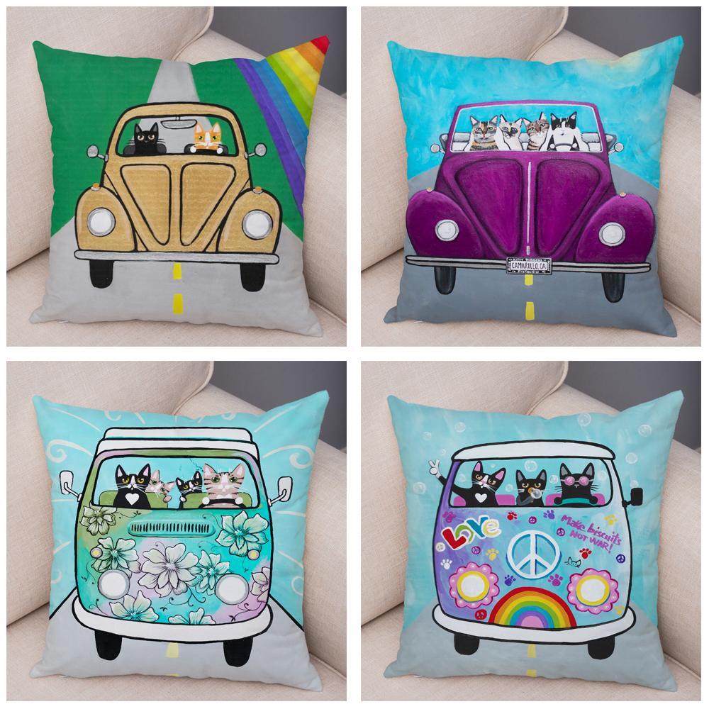 Pet Animal Cute Funny Cartoon Driving Cat Pillowcase Pillowcase Cushion Cover