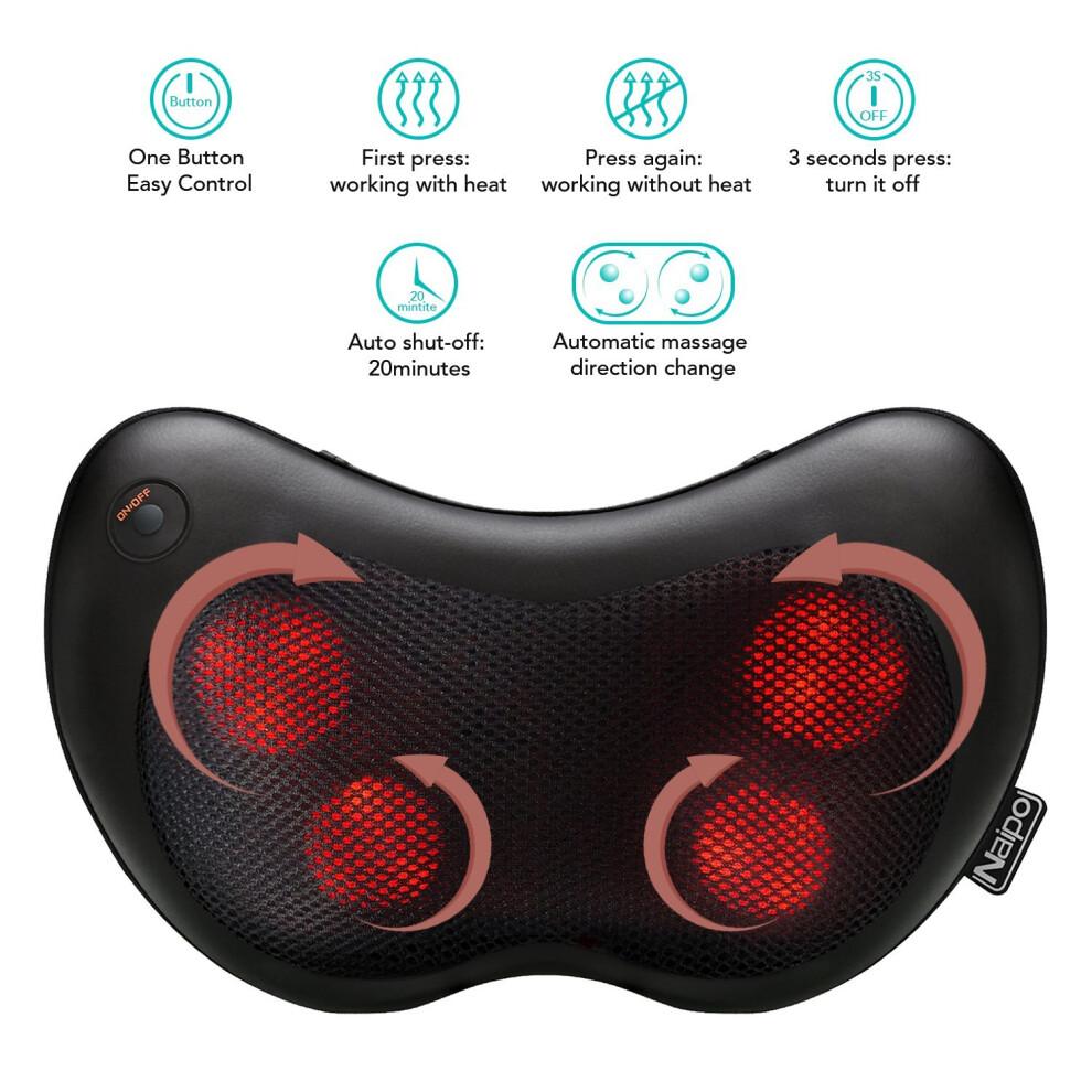 Naipo Neck and Back Massager with Heat, Massage Pillow Cushion with Deep Shiatsu Kneading for Back Pain Relief at Home Office Car