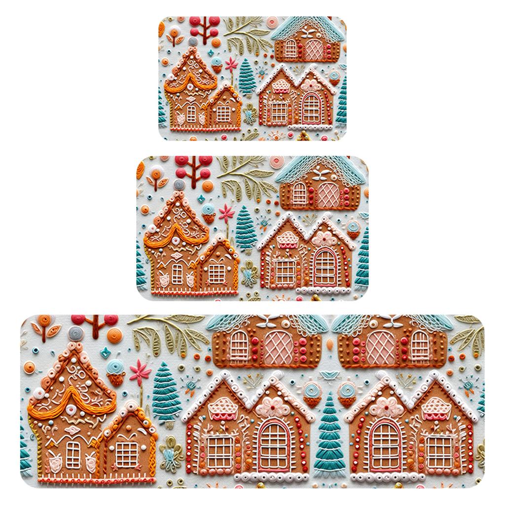 Christmas Kitchen Anti-slip Mat Carpet Flannel Door Mat Three-piece Set 45*120CM/50*80CM/40*60CM