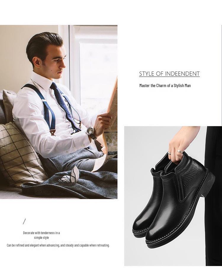 Men's High-Top Chelsea Ankle Boots - Slip-On, Leather, Casual Winter Workwear.