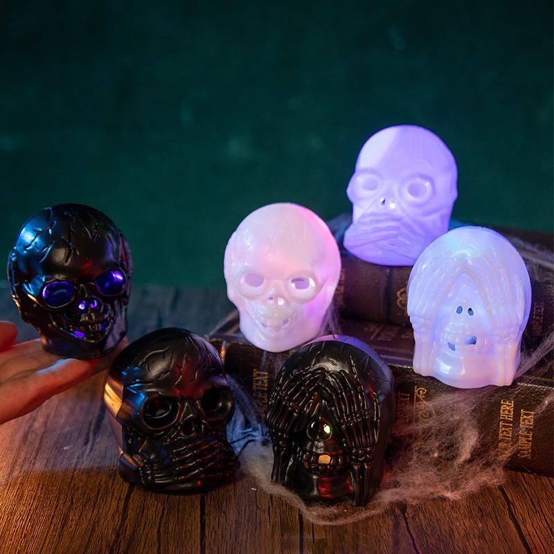 Halloween Skull LED Night Light Set - 3pcs Blind Deaf Mute Decor Party Home Office Decoration