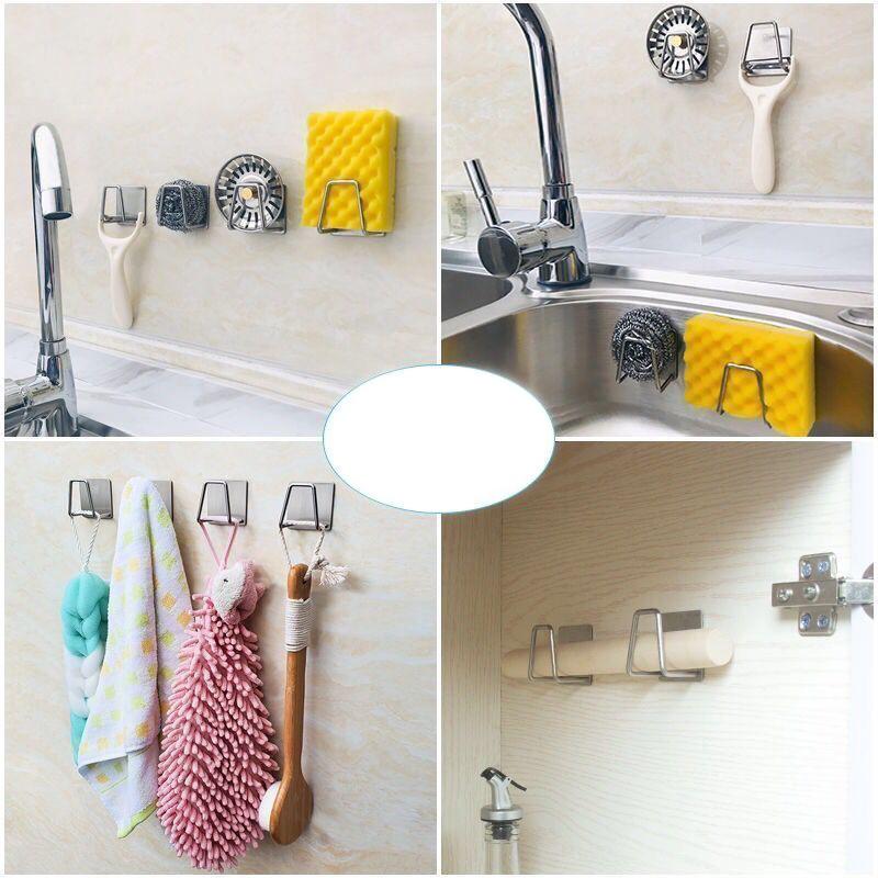 1/2/3PCS Kitchen Organizer Sponge Holder Soap Rack Self Adhesive Sink Drain Drying Stainless Steel Wall Storage Hook Accessories