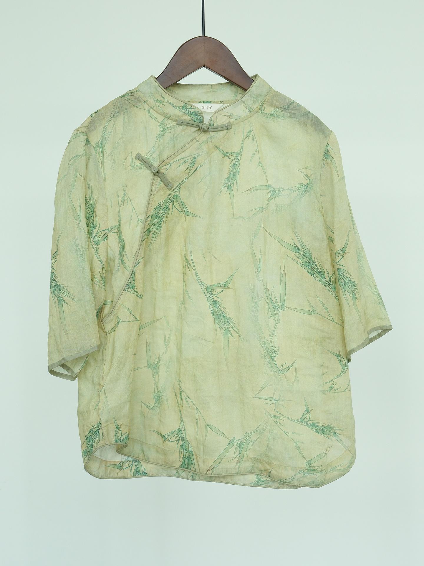 

Johnature женские винтажные рубашки-стойки топы с коротким рукавом блузки с цветочным принтом весенние женские рубашки в китайском стиле One Size светло-зеленый