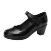Classical Black Work Shoes Women Leather Single Shoes Women Spring Autumn Round Toe High Heels Comfortable Shoes Sde