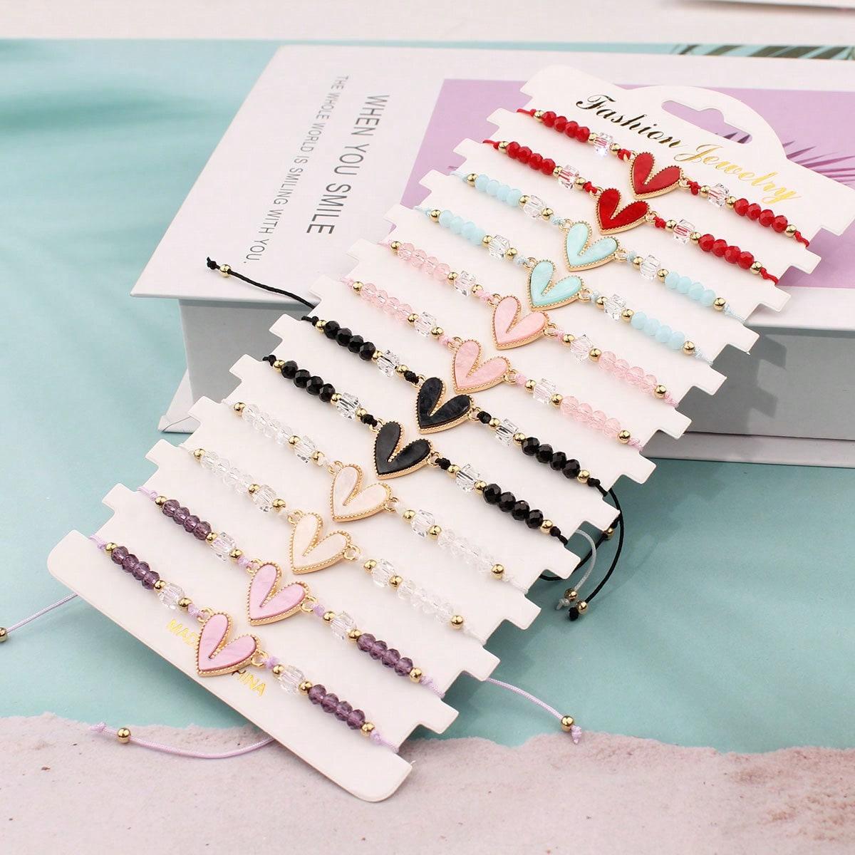 

Handmade Woven Heart-Shaped Bracelets, Suitable For Women As Gifts. Can Be Purchased In Single Colors. Women s Bracelet Sets one-size разноцветный