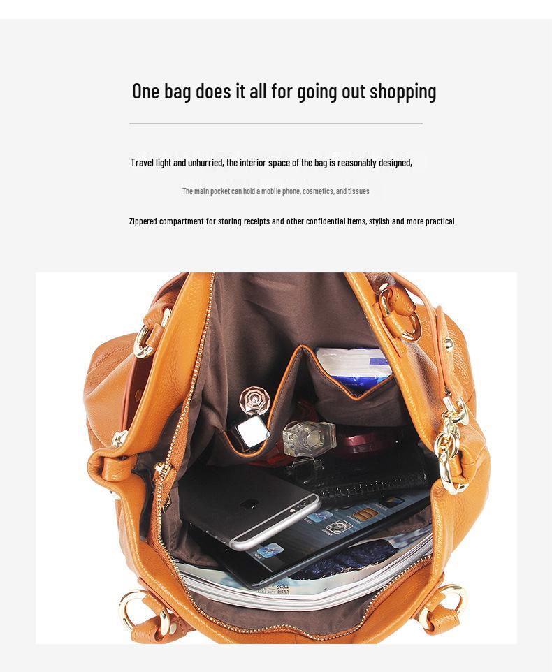 Women's Genuine Leather Large Capacity Crossbody Tote Bag - Top Layer Cowhide, New Style, High-End Shoulder Handbag for Commuting.