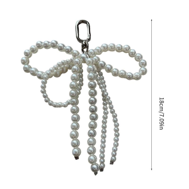 Lovely Pearl Beaded Bowknot Keychain Pendant Bag Phone Pendant Women Backpack Handbag Charm Lovely Hangings Decoration