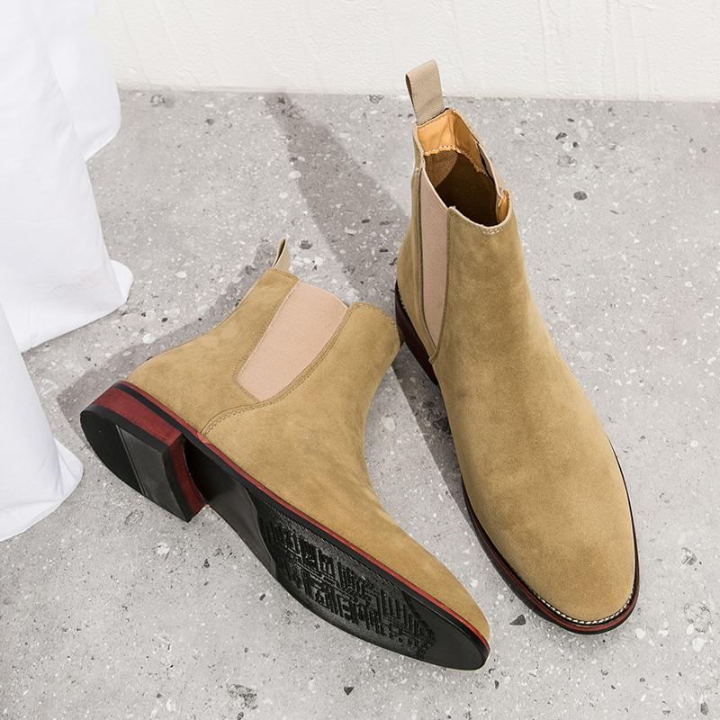 Fashion 2025 New Fashion Men Genuine Leather Ankle Boots Brand Retro Suede Leather Waterproof Chelsea Boots Flat Designer Business Shoes