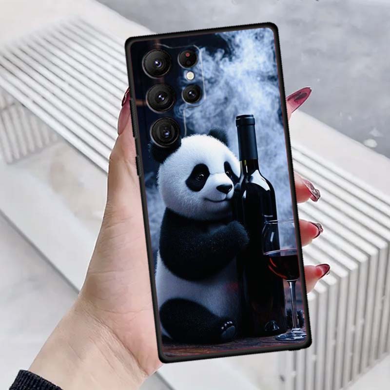 Cartoon Anime Panda Cute Phone Case For Samsung Galaxy S26 S25 S24 S23 S22 S21 S20 Ultra Plus FE 5G Black Soft TPU