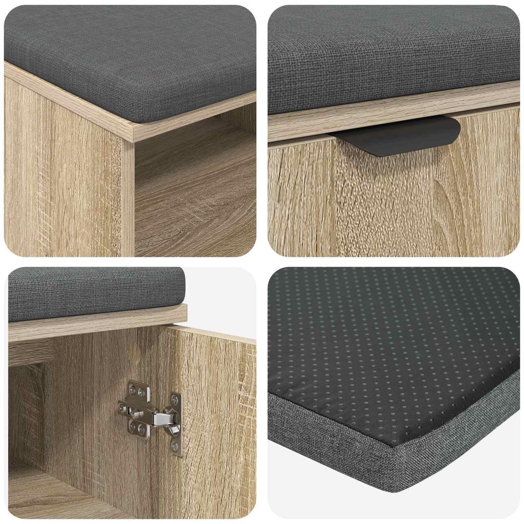 Hallway Bench with Cushion and Shelf Sonoma Oak Finish 80 x 38 x 46 cm