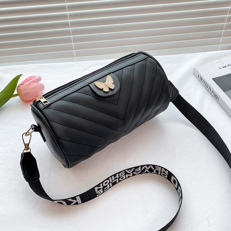 Cylinder women's bag spring and summer new v-pattern shoulder bag crossbody letter broadband pillow bag one piece hair