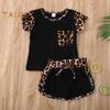 2Pcs Leopard Print Outfit for Baby Girl Summer Short Sleeve Pocket Round Neck Top Shorts Cute Sisters Matching Suit for Daily Wear Photography Parties