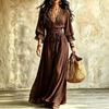 Women's Lace V-Neck Tie Waist Dress with 3/4 Bell Sleeves for Casual and Elegant Vacation