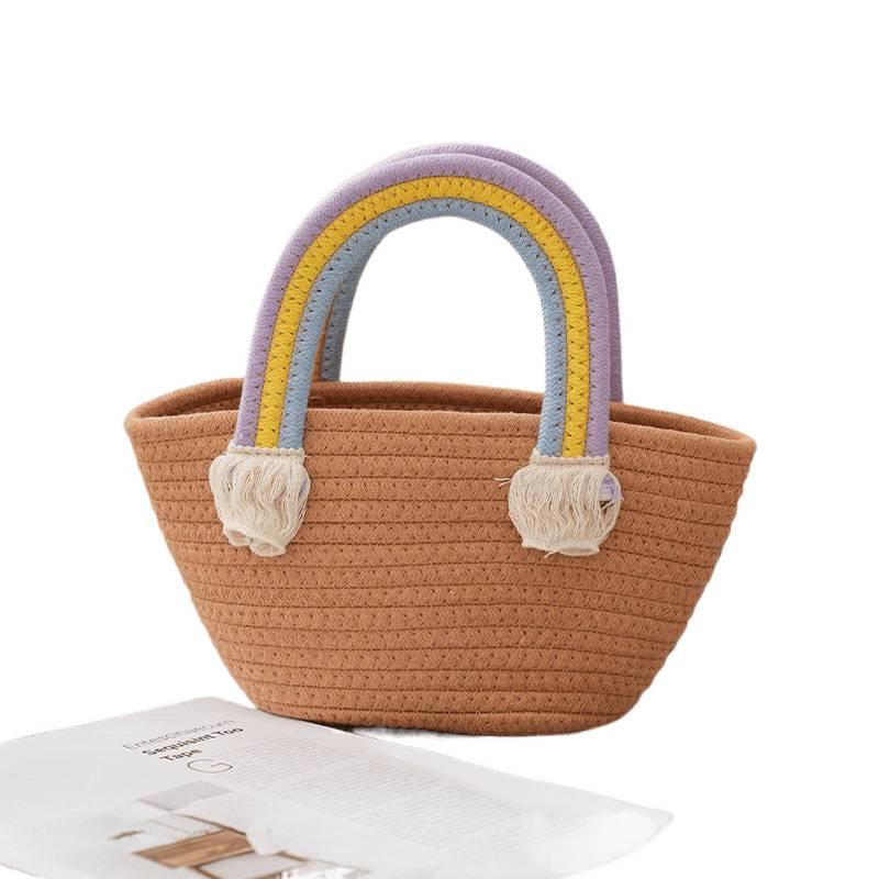 Sunflower Cotton Rope Handbag, Cloud Rainbow Design – Perfect for Birthdays & Parties.