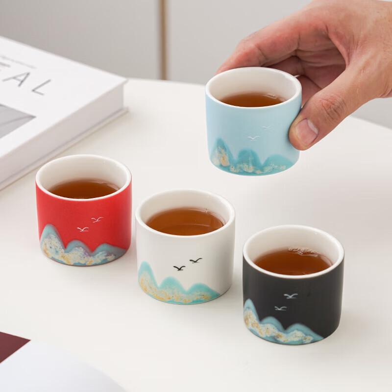 Guochao Hand-painted Ceramic Tea Cup Set - Thousand Miles of Rivers and Mountains Design, Cultural Gift Box