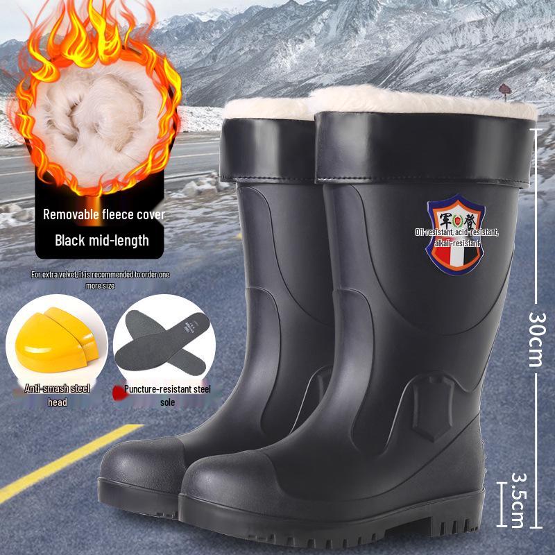 Jun Deng Men's High-Top Waterproof Anti-Smash Puncture-Resistant Work Boots - Durable, Thick-Soled Rain Boots for Construction Sites.