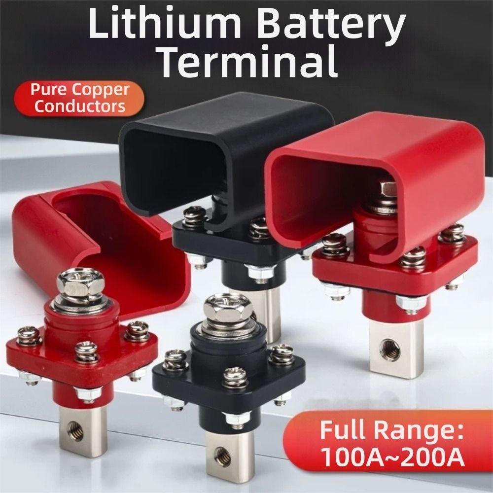 New All Copper Lithium Battery Terminal High Current Black Red Battery Connector 100A/120A/150A/200A Copper Terminals