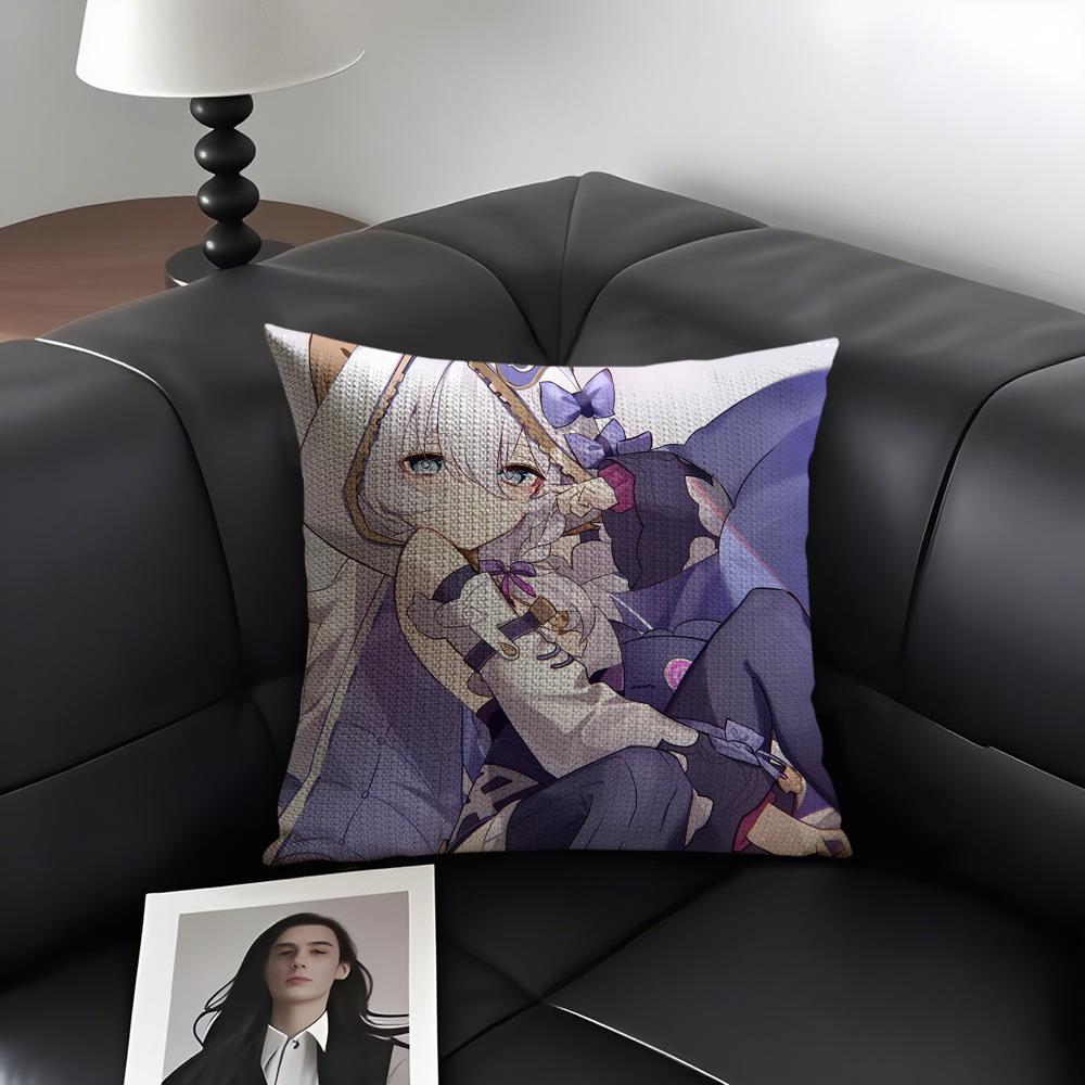 Anime Game Honkai Impact Cushion Cover Natural Linen Organic Fabric Double-Sided Printing Sofa Home Decor Gift Pillow Case
