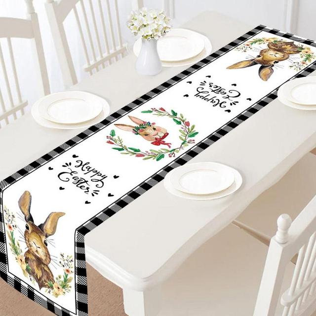 

Пасхальный кролик дорожка для стола печатный дорожка для стола флаг скатерть чехол для кофейной скатерти вечеринка домашний декор для кухни столовая 150x33cm 59x13inch белый