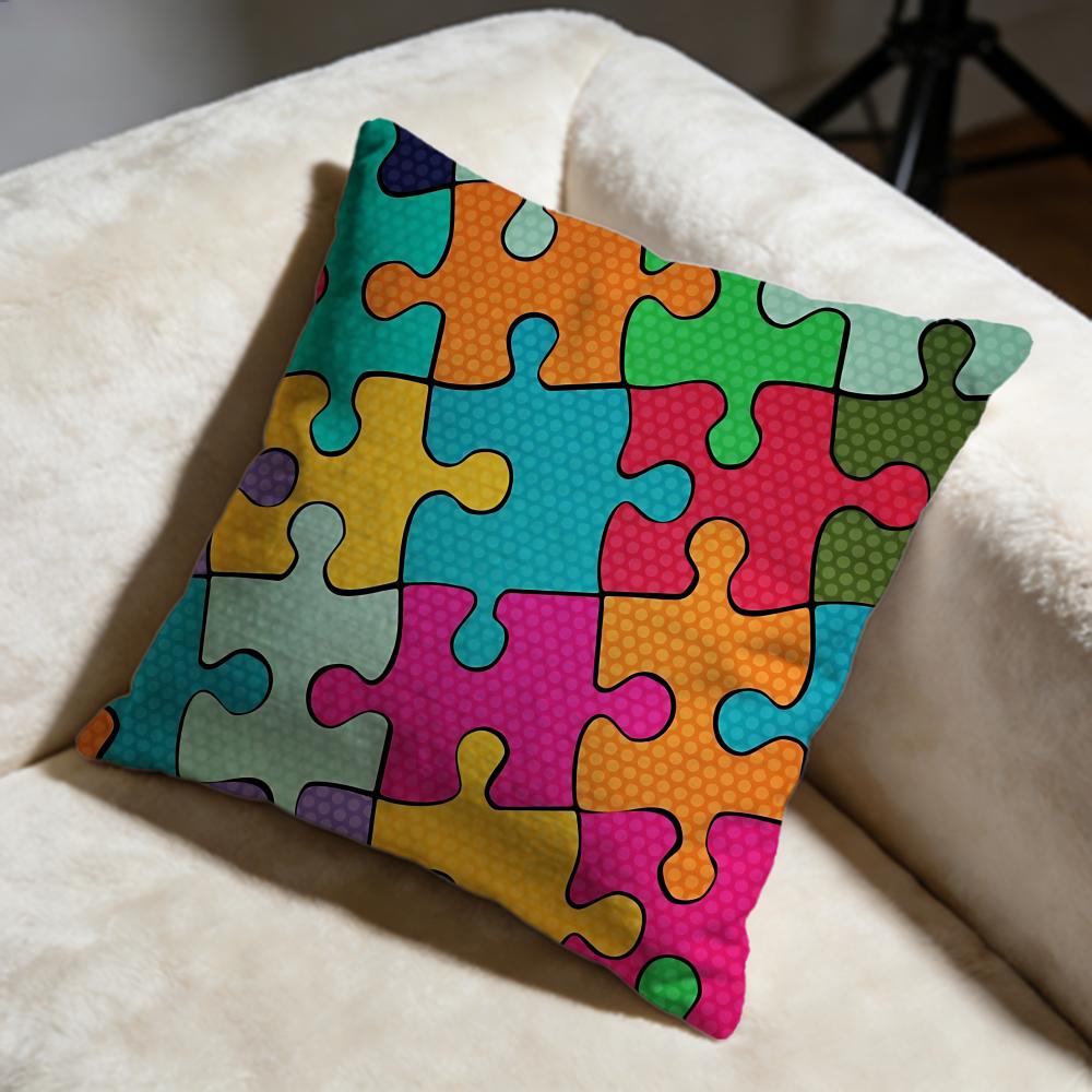 Puzzle Cushion Cover Soft Decorative Pillow Case Suitable for Bedroom Sofa Car Travel Use