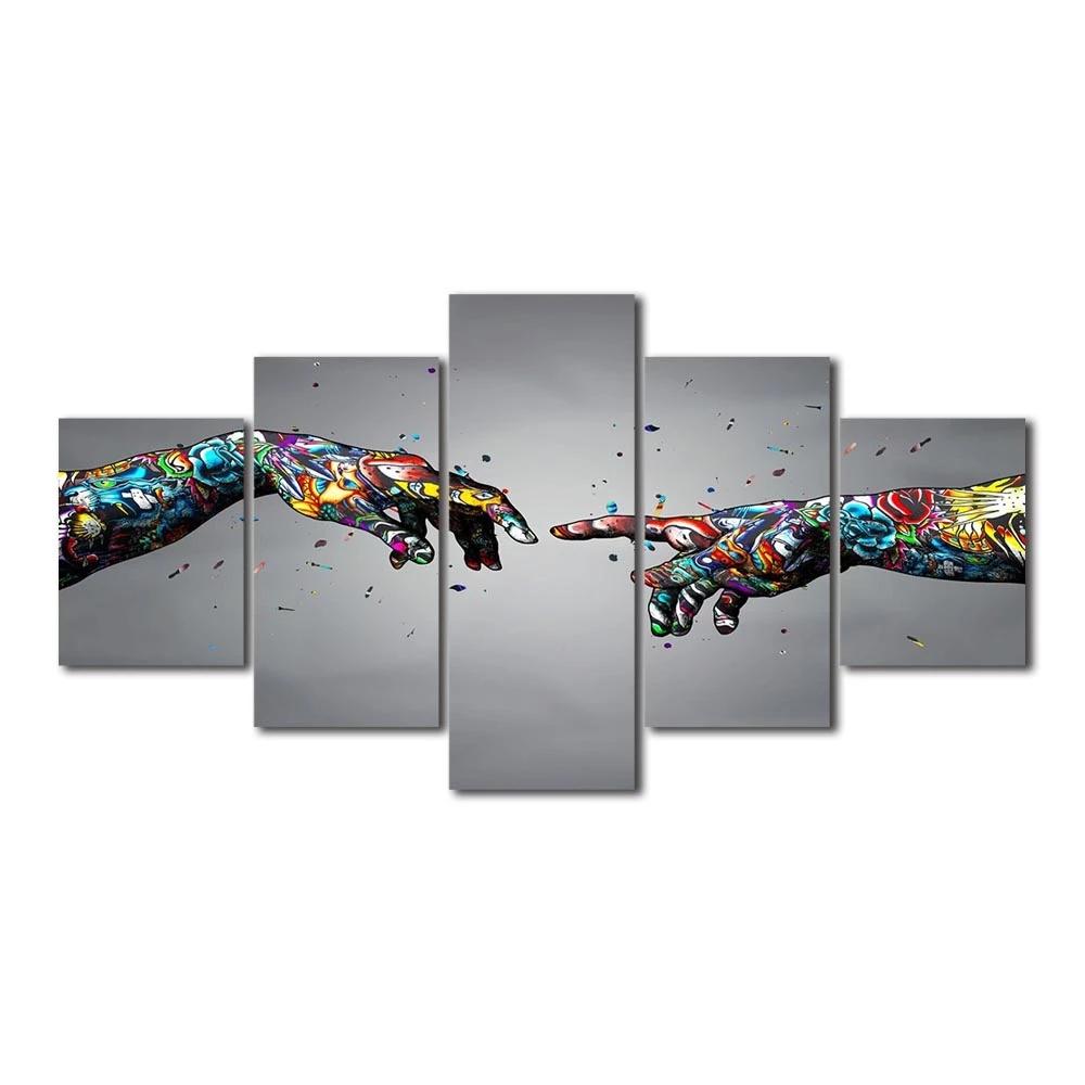 

Home Decor Modular 5 Pcs Colored Hands Abstract Canvas Paintings Wall Art Poster Prints Modern Pictures for Living Room No Frame 20x35 20x45 20x55cm
