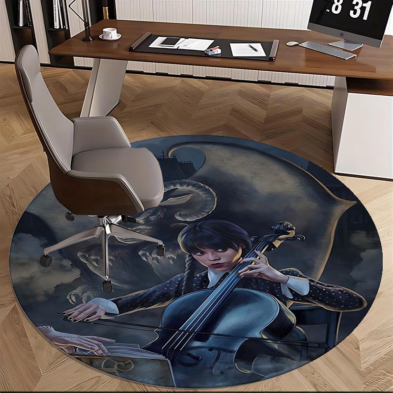 The Addams Family,Gothic Devil Chair Mat Round Rug Office Carpet, Machine Washable, Non Slip, Suitable for Living Rooms, Bedrooms