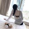 White Lace V-neck T-shirt Women's Summer Thin Sunscreen Cover-up *** Loose Mid-length Long-sleeved Top