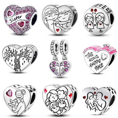 Copper Plated 925 Silver Family Friendship Series Love Beads Pendant Diy Beads Bracelet Necklace