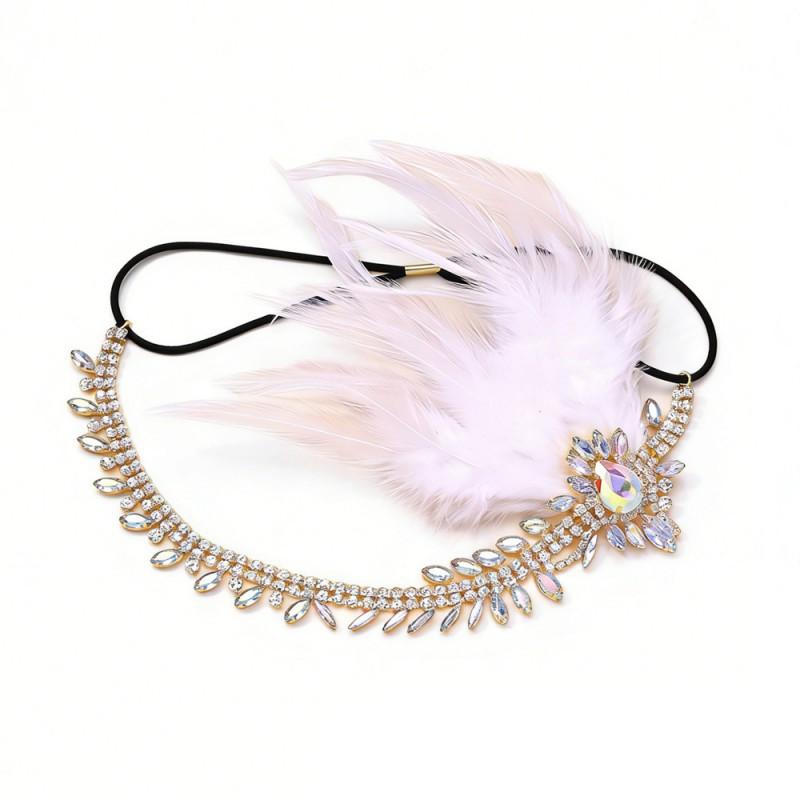 Hot Gatsby Feather Headdress Women Retro Niche Light Luxury Rhinestones Hair Chain Fashion Dinner Party Accessories