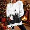 Women's Christmas Print Crewneck Sweatshirt with Scalloped Wavy Hem Long Sleeve Pullover Top for Holiday Casual Wear