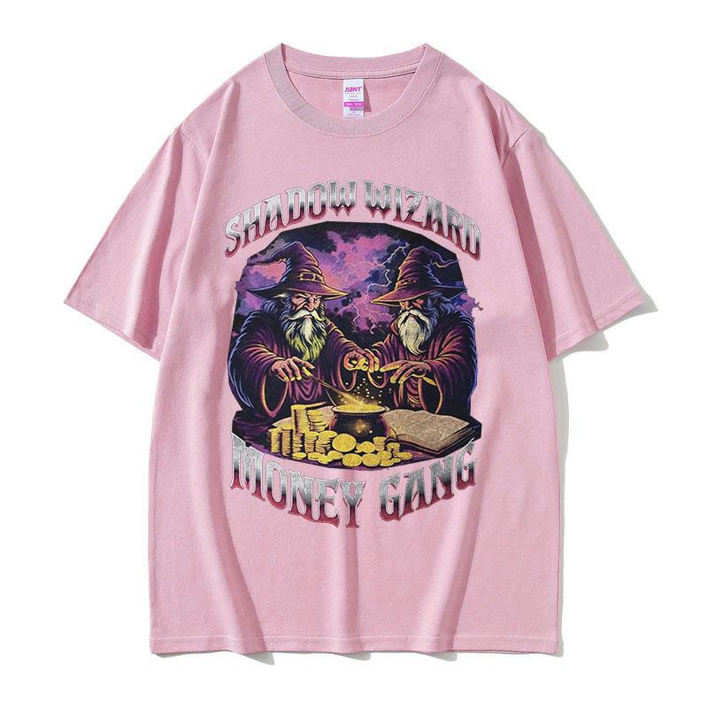 Vintage Shadow Wizard Money Gang Funny Meme Tee Shirt Men Women Harajuku Gothic Fashion Cotton Short Sleeve Tshirts Streetwear