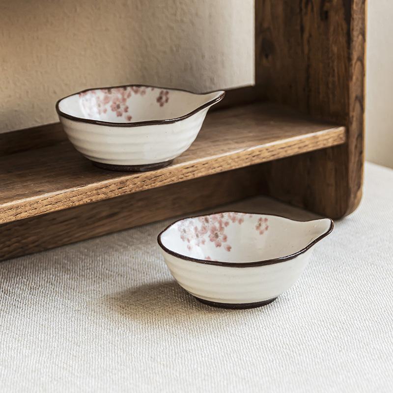Cherry Blossom Ceramic Flavor Dish Household Spit Bone Dish Practical Single Handle Flavor Dish Restaurant Japanese Small Dish Tableware Dish