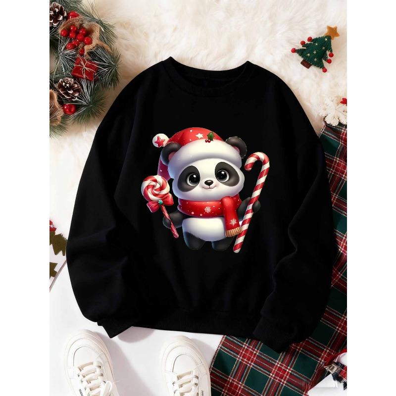Girls' Crew Neck Sweatshirt with Fashionable Christmas Holiday Element Print