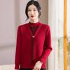 Autumn Winter Fleece Knit Top for Middle-Aged and Elderly Women - Thick Sweater Base Layer