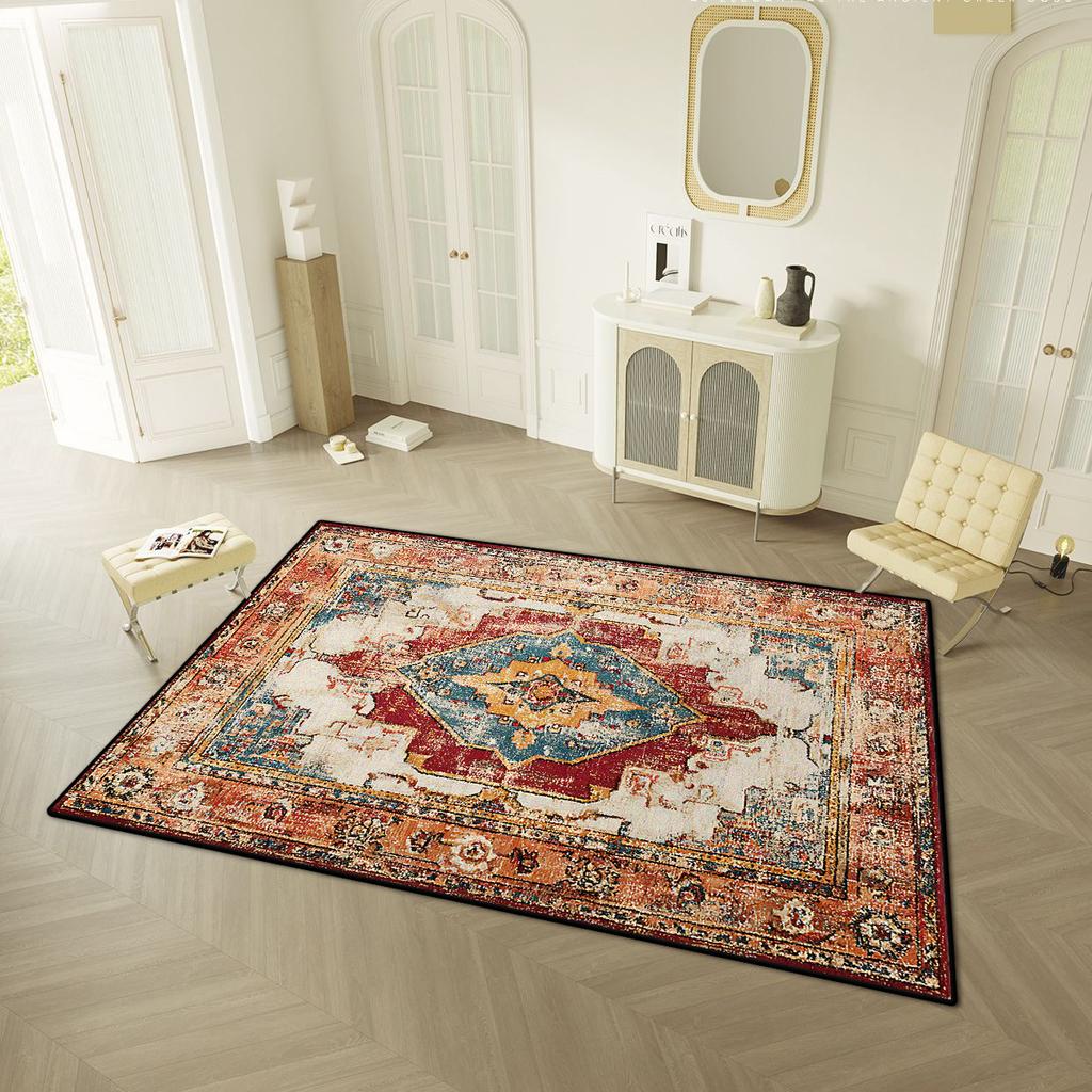 Persischer Retro-Stil Wohnzimmerteppich Leichte Luxusdekoration Zuhause Leicht zu reinigende Bodenmatte Schlafzimmer Ankleidezimmer Rutschfester Waschbarer Teppich