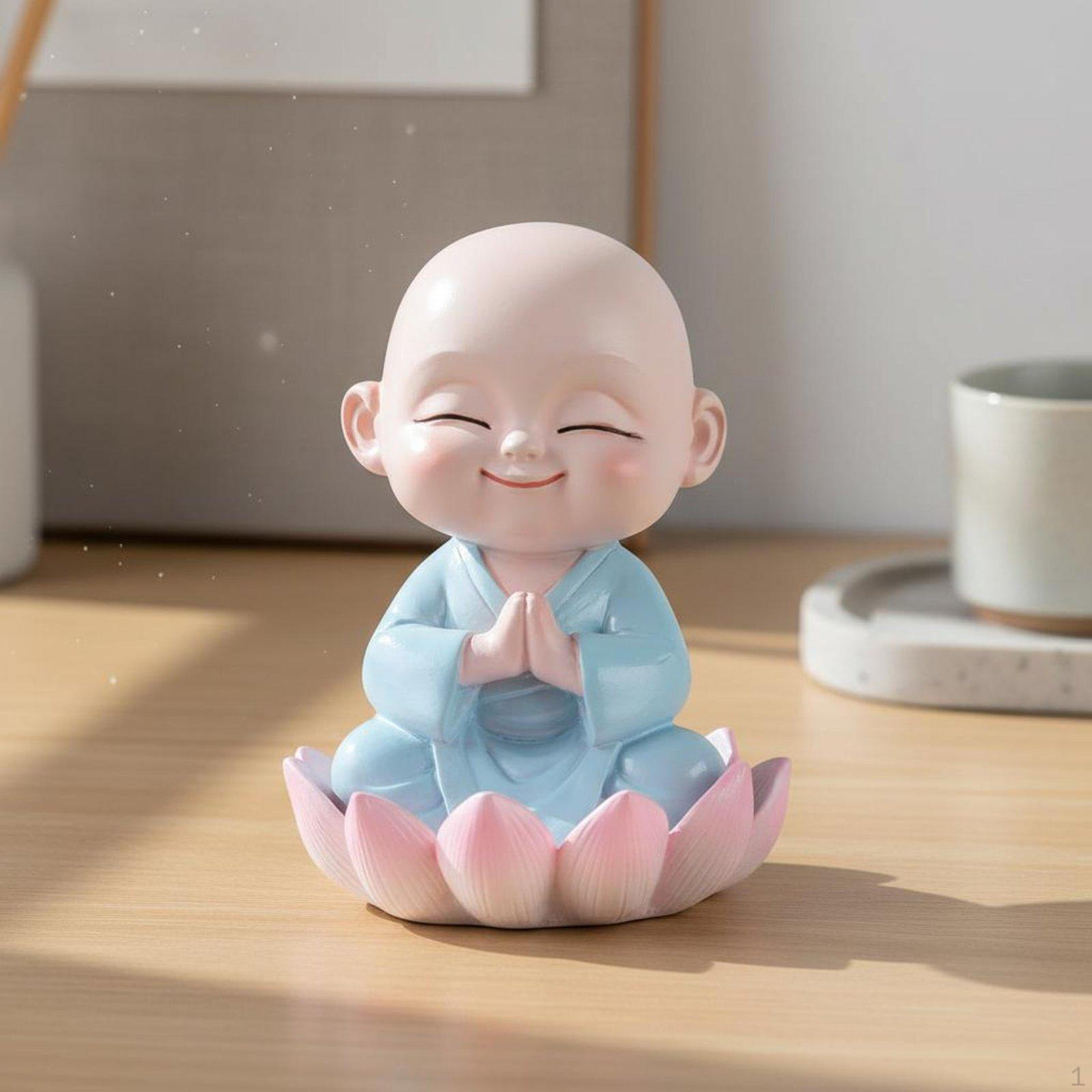 Monk Figurine Gift Idea Meditating Statue Mini Buddhist Desk for Patio