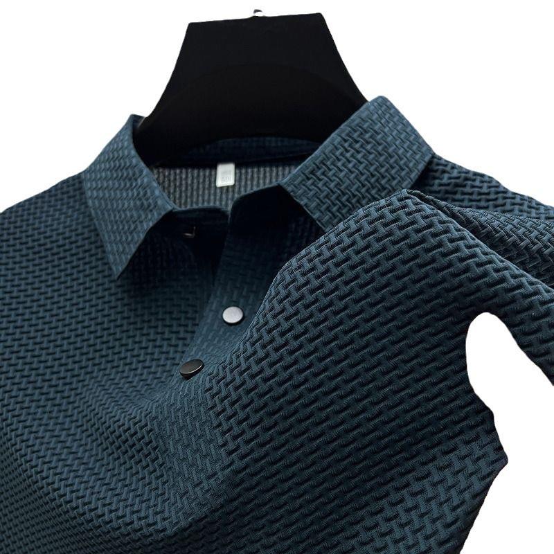 Ice Silk Men's Mesh Polo Shirt - Short-Sleeved, Shirt Collar, Lightweight Material for Summer.